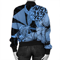 Hawaii Turtle Bomber Jacket Polynesian Hibiscus Art Ver 2.0 Blue - AH - Polynesian Pride
