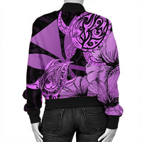 Hawaii Turtle Bomber Jacket Polynesian Hibiscus Art Ver 2.0 Pink - AH - Polynesian Pride
