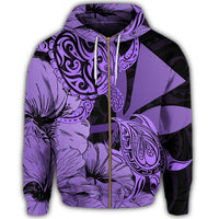 Hawaii Turtle Zip Hoodie Polynesian Hibiscus Art Ver 2.0 Violet - Polynesian Pride