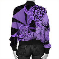 Hawaii Turtle Bomber Jacket Polynesian Hibiscus Art Ver 2.0 Violet - AH - Polynesian Pride
