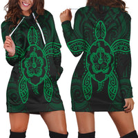 Hawaii Turtle Fixed Green Hoodie Dress AH Black - Polynesian Pride
