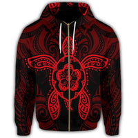 Hawaii Turtle Fixed Red Zip Hoodie - Polynesian Pride