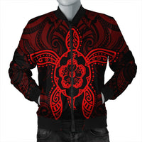 Hawaii Turtle Fixed Red Bomber Jacket AH Black Unisex - Polynesian Pride
