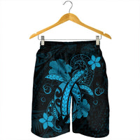 Hawaii Turtle Flower Polynesian Men's Shorts - Turquoise - AH - Polynesian Pride
