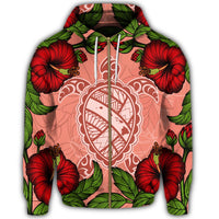 Hawaii Turtle Hibiscus Pink Zip Hoodie Fide Style - Polynesian Pride
