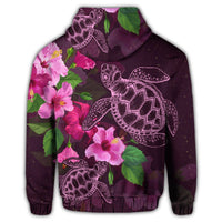 Hawaii Turtle Hibiscus Pink Simple Zip Hoodie - Polynesian Pride