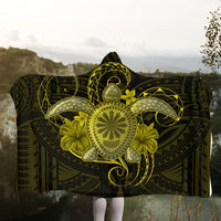 Hawaii Turtle Hibiscus Polynesian Hooded Blanket - Full Style - Yellow - AH - Polynesian Pride