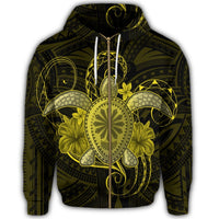 Hawaii Turtle Hibiscus Polynesian Zip Hoodie Full Style Yellow - Polynesian Pride