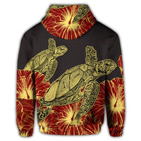 Hawaii Turtle Hibiscus Red Zip Hoodie - Polynesian Pride
