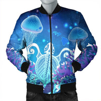 Hawaii Turtle Jellyfish Coral Bomber Jacket Galaxy Bomber Jacket - AH Black Unisex - Polynesian Pride