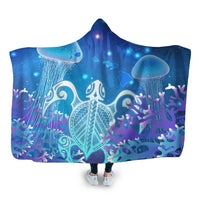 Hawaii Turtle Jellyfish Coral Hooded Blanket Galaxy Hooded Blanket - AH Hooded Blanket White - Polynesian Pride