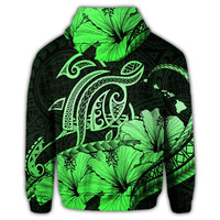 Hawaii Turtle Map Polynesian Zip Hoodie Safety Green - Polynesian Pride