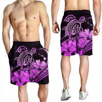 Hawaii Turtle Map Polynesian Men's Shorts Safety Pink - AH - Polynesian Pride