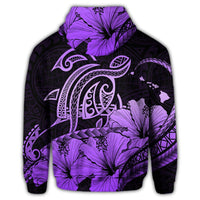 Hawaii Turtle Map Polynesian Zip Hoodie Safety Violet 2 - Polynesian Pride