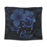 Hawaii Turtle Ohana Hibiscus Poly Tapestry - Blue - AH Wall Tapestry Black - Polynesian Pride