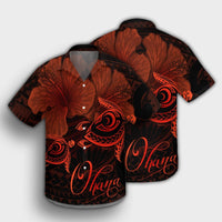 Hawaii Turtle Ohana Hibiscus Poly Hawaiian Shirt - Orange - AH - Polynesian Pride