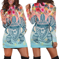 Hawaii Turtle Ohana Stary Night Hibiscus Hoodie Dress - AH Black - Polynesian Pride