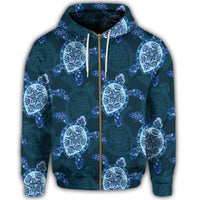 Hawaii Turtle Plumeria Blue Zip Hoodie - Polynesian Pride