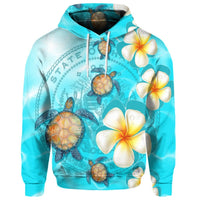 Custom Hawaii Turtle Plumeria Coat of Arm Ocean Hoodie - Polynesian Pride