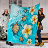 Hawaii Turtle Plumeria Coat Of Arm Ocean Premium Blankets - AH - Polynesian Pride