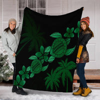 Hawaii Turtle Plumeria Coconut Tree Polynesian Premium Blankets - Green - AH - Polynesian Pride