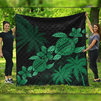 Hawaii Turtle Plumeria Coconut Tree Polynesian Premium Quilts - Green - AH Black - Polynesian Pride