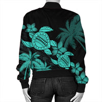 Hawaii Turtle Plumeria Coconut Tree Polynesian Bomber Jacket - Turquoise - AH - Polynesian Pride