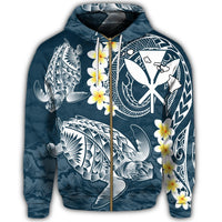 Hawaii Turtle Plumerian Polynesian Zip Hoodie Sease Style - Polynesian Pride