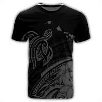 Hawaii Turtle Polynesian Map Plumeria T Shirt Gray - Polynesian Pride