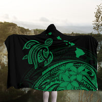 Hawaii Turtle Polynesian Map Plumeria Hooded Blanket Green - AH - Polynesian Pride