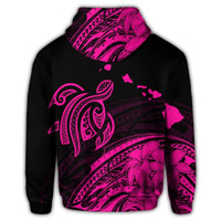 Hawaii Turtle Polynesian Map Plumeria Zip Hoodie Pink - Polynesian Pride