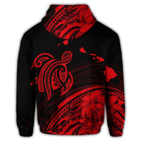 Hawaii Turtle Polynesian Map Plumeria Zip Hoodie Red - Polynesian Pride