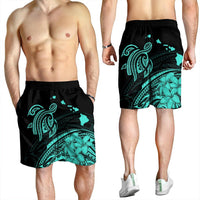 Hawaii Turtle Polynesian Map Plumeria Men's Shorts Turquoise - AH - Polynesian Pride