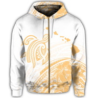 Hawaii Turtle Polynesian Map Plumeria White Background Zip Hoodie - Polynesian Pride