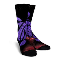 Hawaii Turtle Polynesian Tropical Crew Socks - Ghia Style Purple - AH - Polynesian Pride