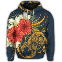 Hawaii Turtle Polynesian Tropical Hibiscus Plumeria Zip Hoodie - Polynesian Pride