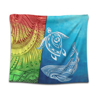 Hawaii Turtle Shark Polynesian And Sea Tapestry - AH Wall Tapestry Black - Polynesian Pride