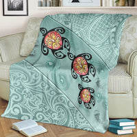 Hawaii Turtle Swimming Tribal Polynesian Premium Blankets - AH - Min Style - Polynesian Pride
