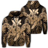 Hawaii Turtle Wave Polynesian Zip Hoodie Hey Style Gold Unisex Art - Polynesian Pride