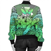 Hawaii Turtle Wave Polynesian Bomber Jacket - Hey Style Green - AH - Polynesian Pride