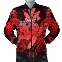 Hawaii Turtle Wave Polynesian Bomber Jacket - Hey Style Red - AH Black Unisex - Polynesian Pride
