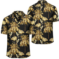 Hawaii Watercolor Flamingos Palm Trees Beautiful Seamless Hawaiian Shirt Unisex Black - Polynesian Pride