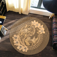 Hawaii Yin Yang Turtle Shark Hibiscus Plumeria Round Carpet - Gold - AH - Polynesian Pride