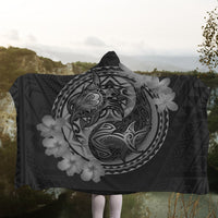 Hawaii Yin Yang Turtle Shark Hibiscus Plumeria Hooded Blanket - Gray - AH - Polynesian Pride