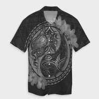 Hawaii Yin Yang Turtle Shark Hibiscus Plumeria Hawaiian Shirt - Gray - AH Unisex Black - Polynesian Pride