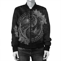 Hawaii Yin Yang Turtle Shark Hibiscus Plumeria Bomber Jacket - Gray - AH - Polynesian Pride