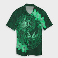 Hawaii Yin Yang Turtle Shark Hibiscus Plumeria Hawaiian Shirt - Green - AH Unisex Black - Polynesian Pride