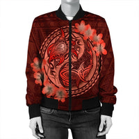 Hawaii Yin Yang Turtle Shark Hibiscus Plumeria Bomber Jacket - Orange - AH - Polynesian Pride