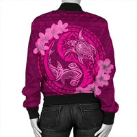 Hawaii Yin Yang Turtle Shark Hibiscus Plumeria Bomber Jacket - Pink - AH - Polynesian Pride