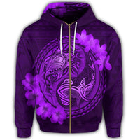 Hawaii Yin Yang Turtle Shark Hibiscus Plumeria Zip Hoodie Purple - Polynesian Pride
